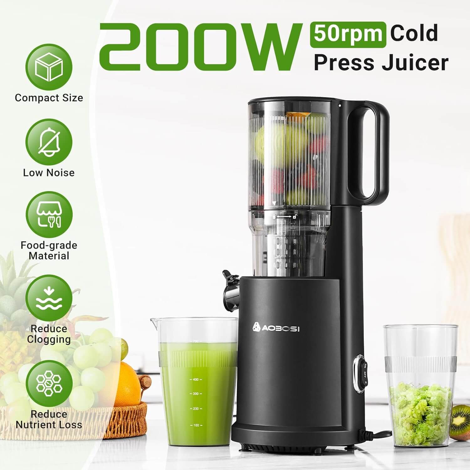 Aobosi ZM1907B storcator slow negru presare la rece