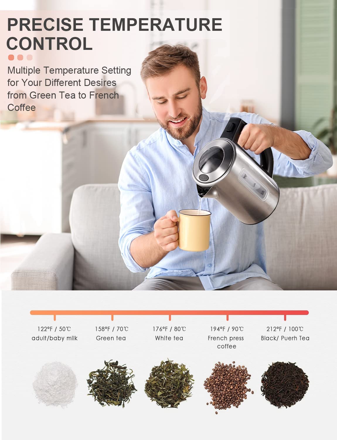 Aicook fierbator electric 1.7L temperatura LED