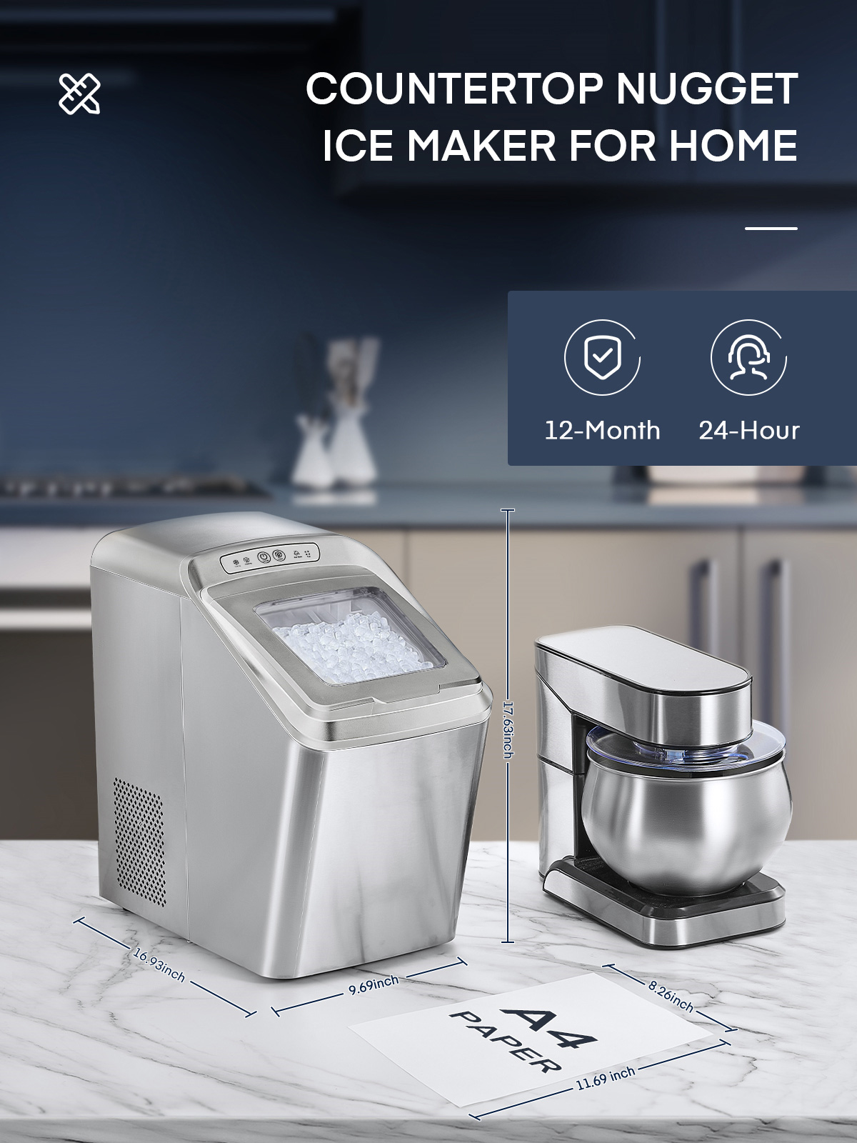 Aicook aparat gheata nugget inox 13,6kg/zi autocuratare