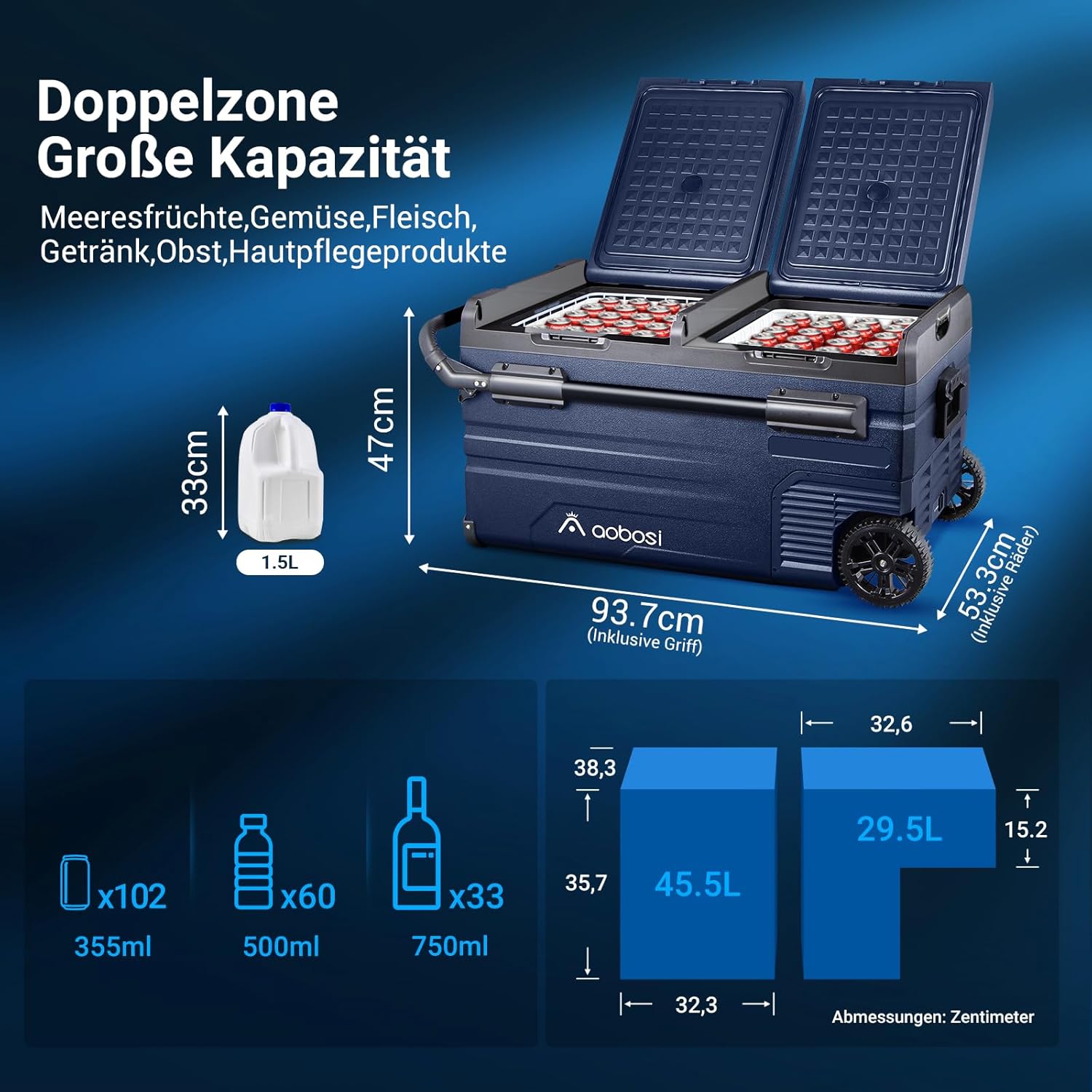 Aobosi TWW75 Ladă frigorifică auto 75L zonă dublă