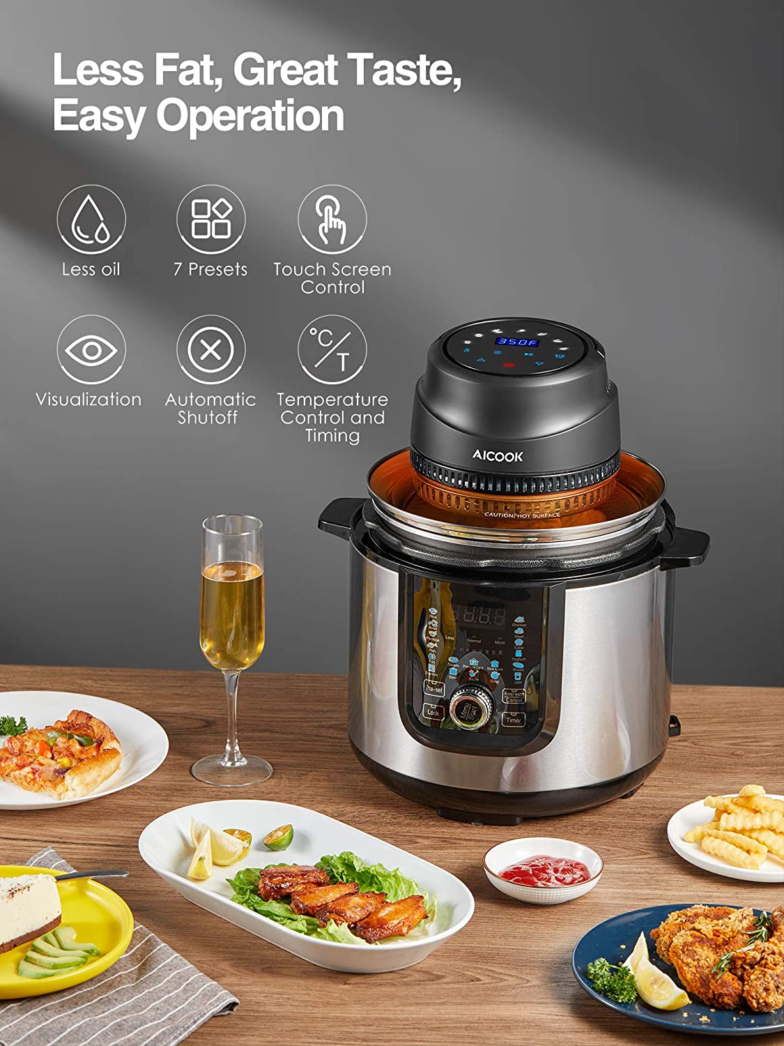 Aicook SJ-180 capac air fryer 6-8Qt negru 1000W