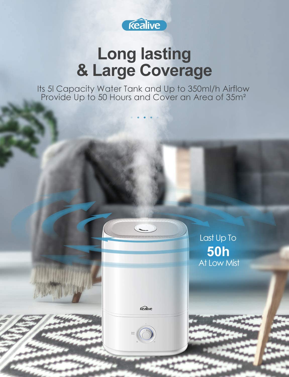 Kealive Smart Cool Mist umidificator 5L cu aromaterapie silentios