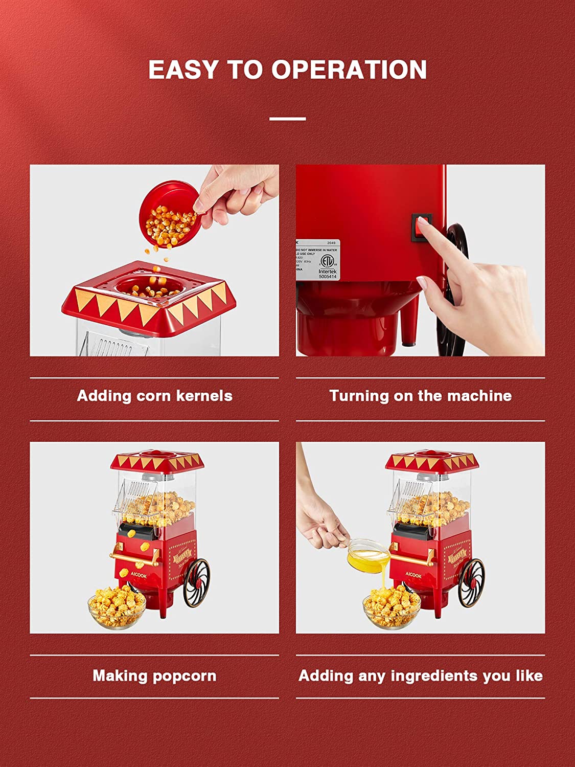 Aicook aparat popcorn aer cald retro fara ulei