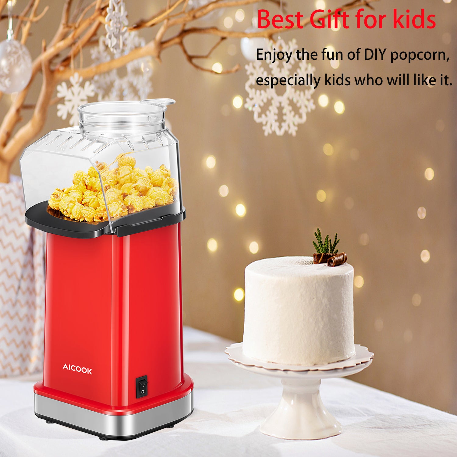 Aicook aparat popcorn aer cald 1400W fara ulei