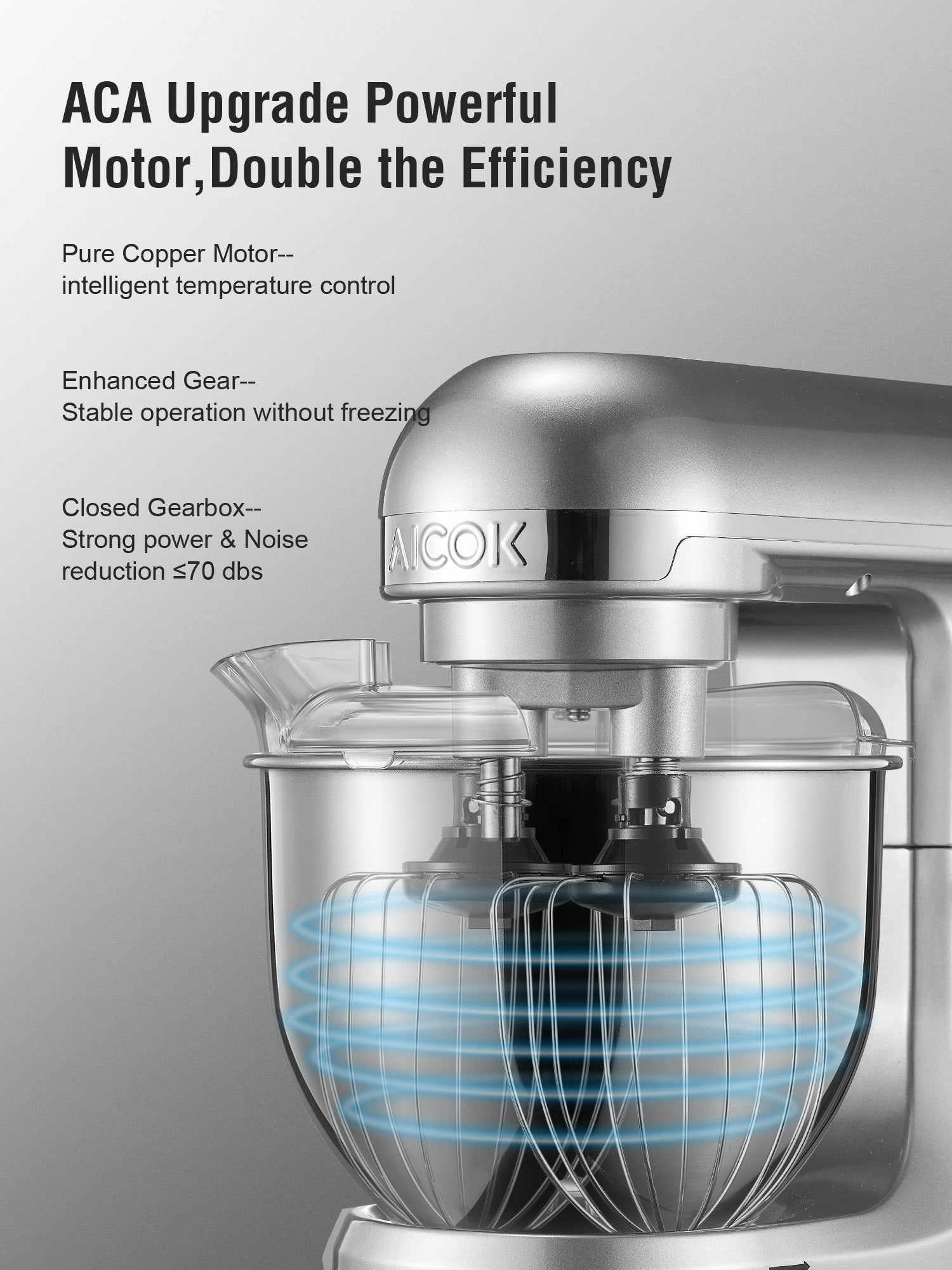 Aicok mixer planetar 5,5L argintiu 6 viteze