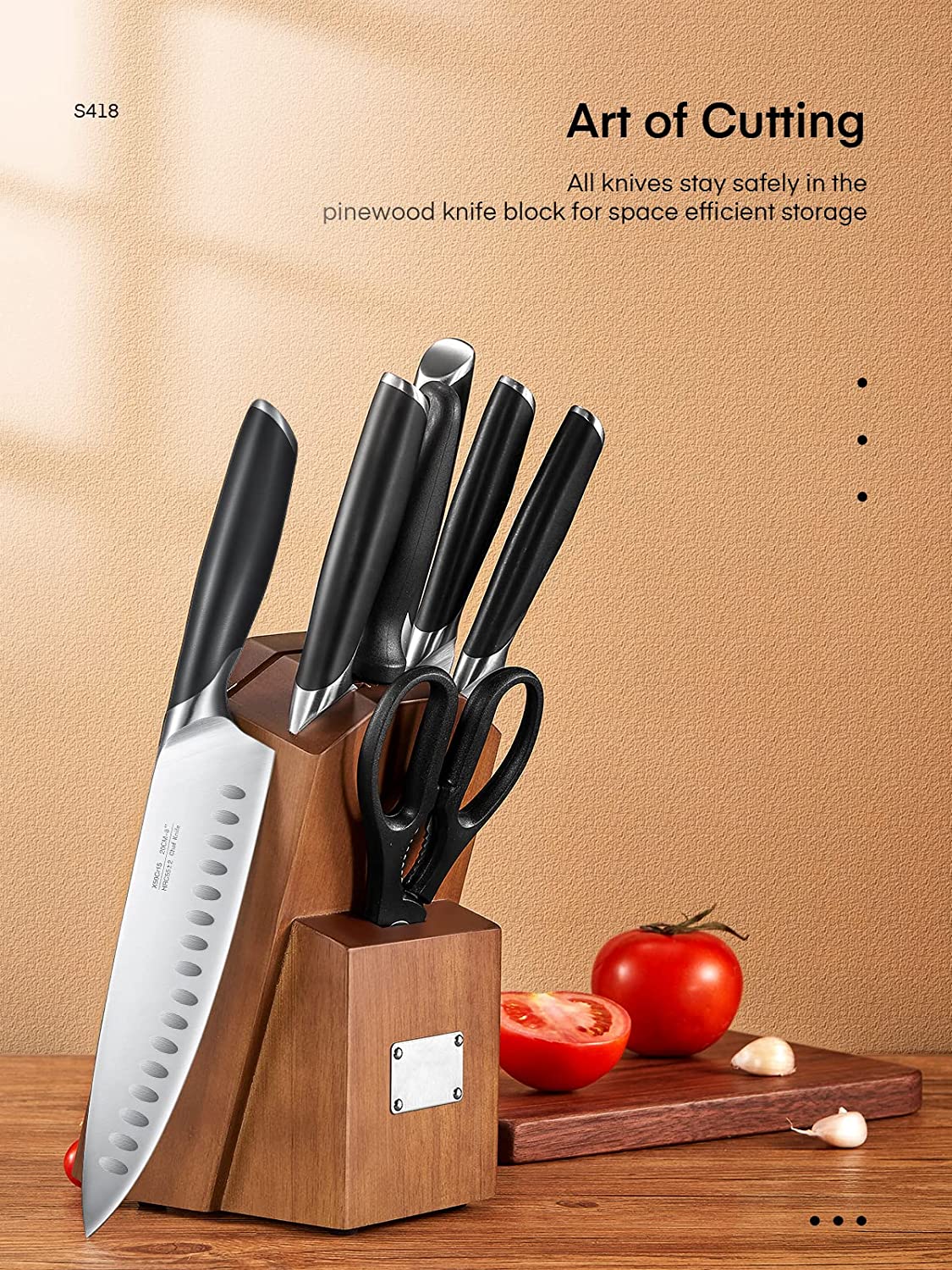 Aicook Set cutite bucatarie 8 piese bloc lemn inox