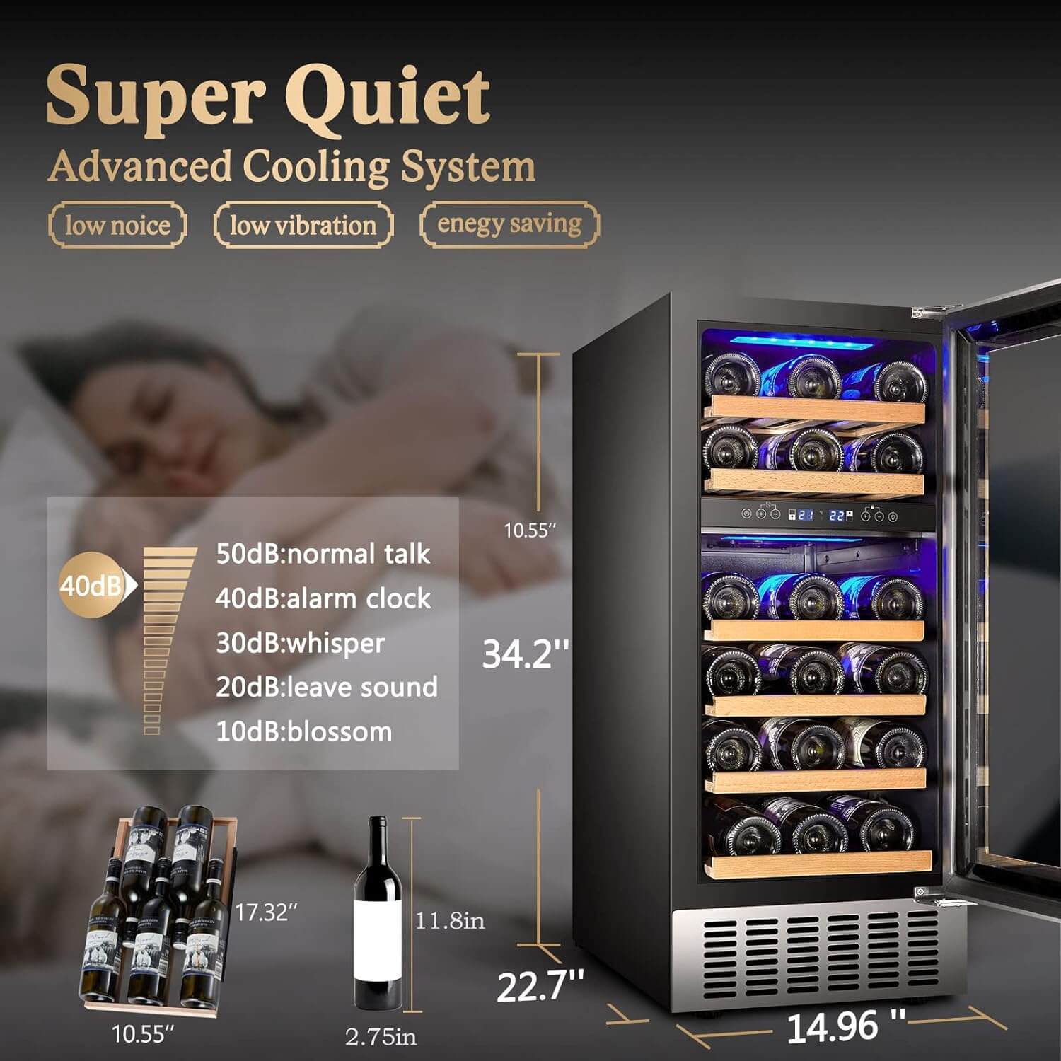 Aobosi Dual Zone răcitor vin 28 sticle WiFi 42dB