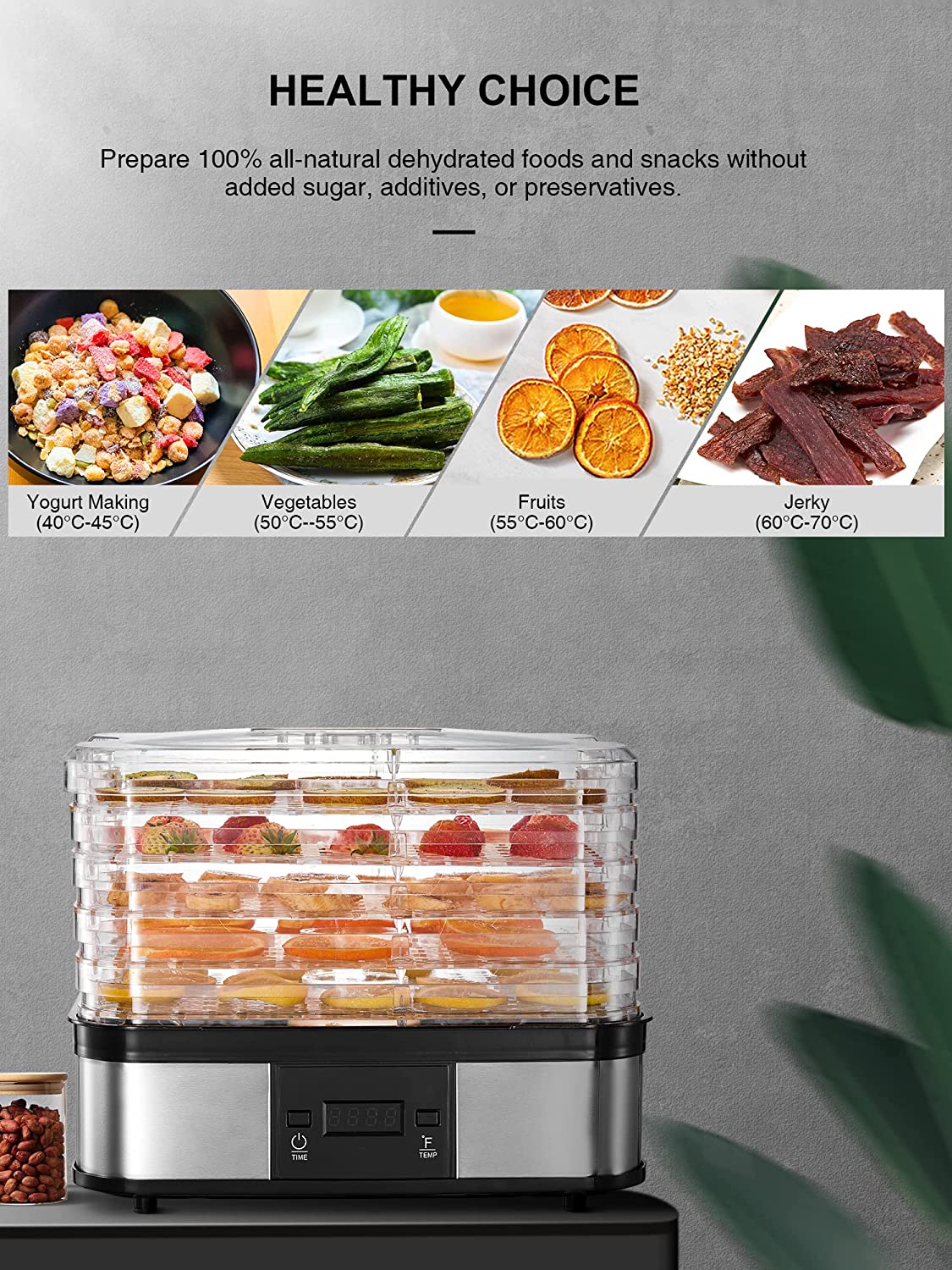 Aicook Deshidrator fructe 5 tavi digital 35-70°C