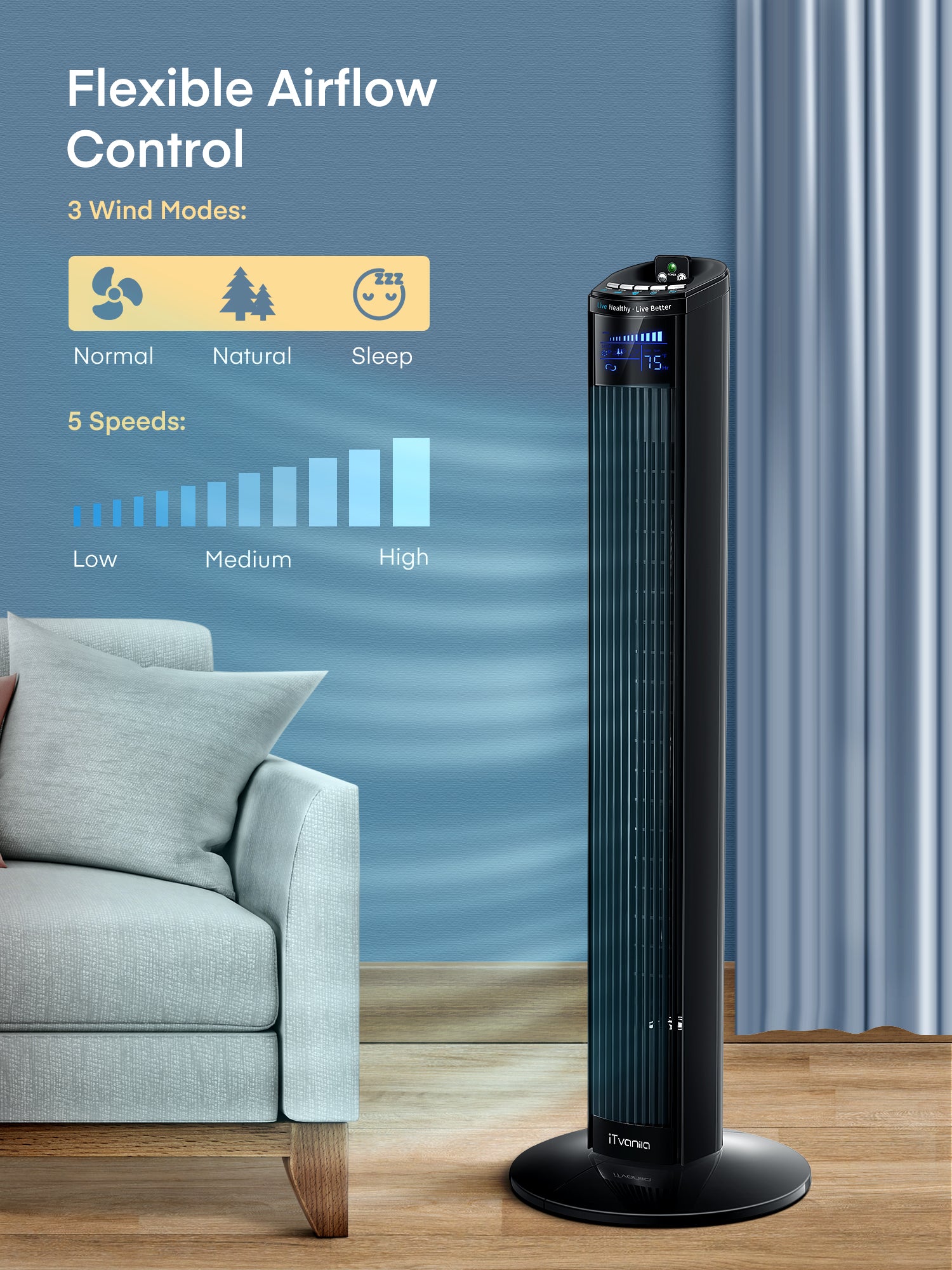 Aicook iTvanila ventilator turn 36 inch negru