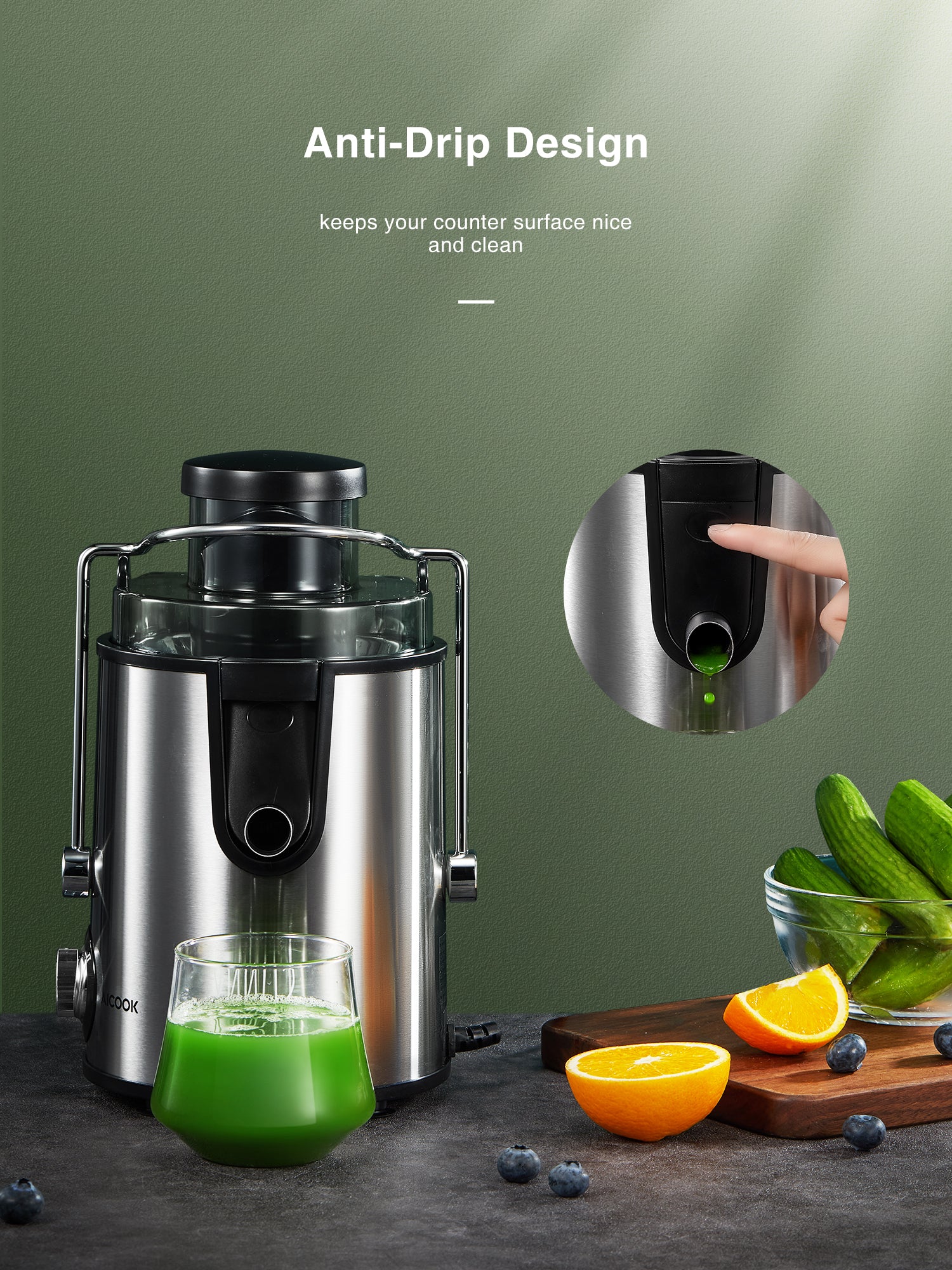 Aicook storcator centrifugal inox gura 75mm 400W compact