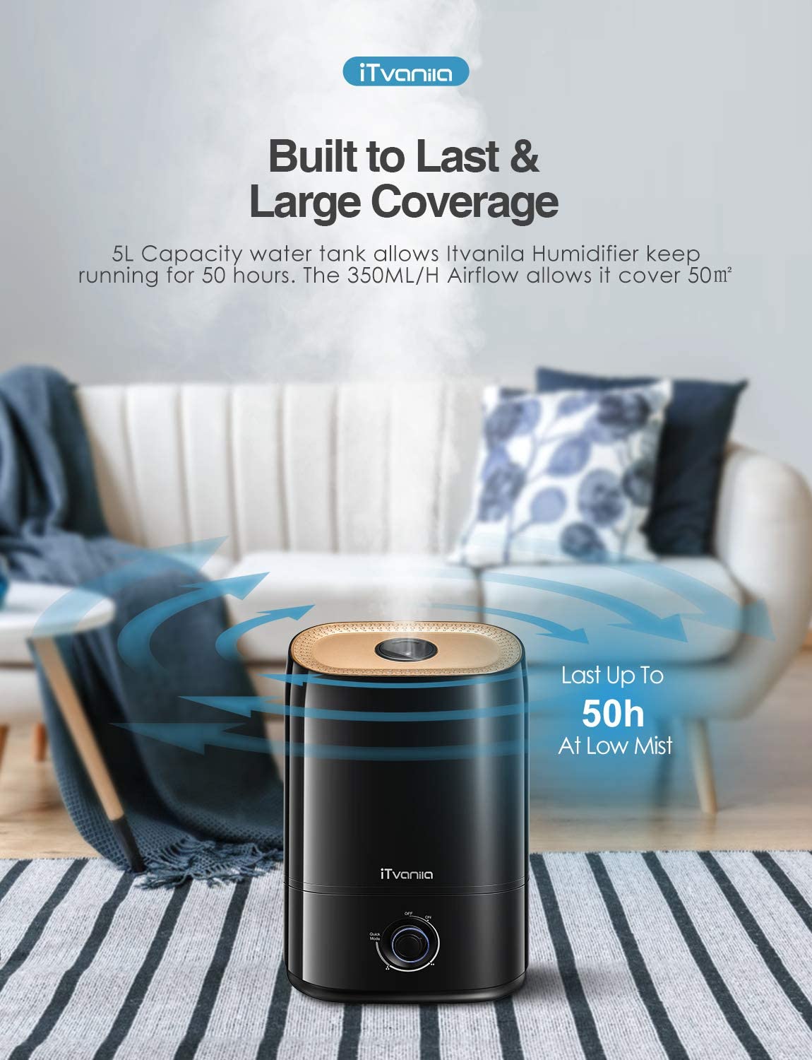 ITvanila umidificator 5L negru ceata rece