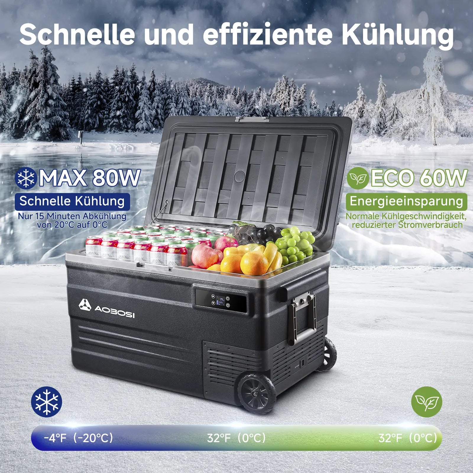 Aobosi 75L lada frigorifica auto compresor WiFi -20°C