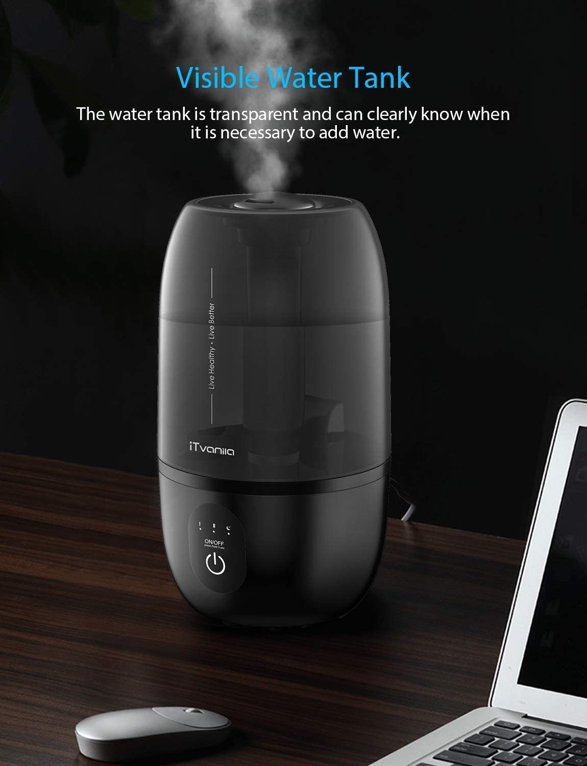 iTvanila umidificator aer 2,7L negru silentios