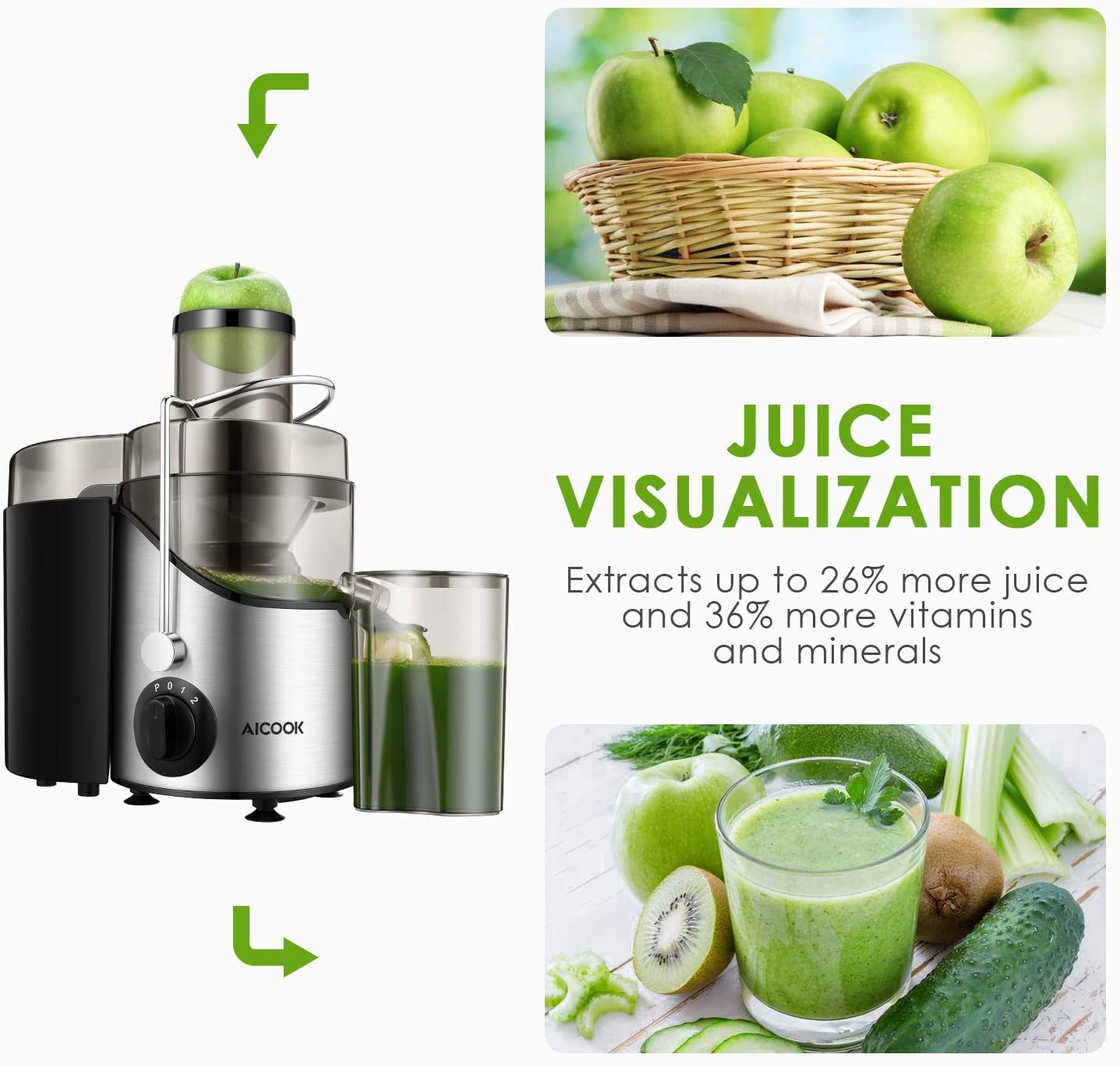 Aicook Storcator fructe centrifugal 3 viteze tub 75 mm