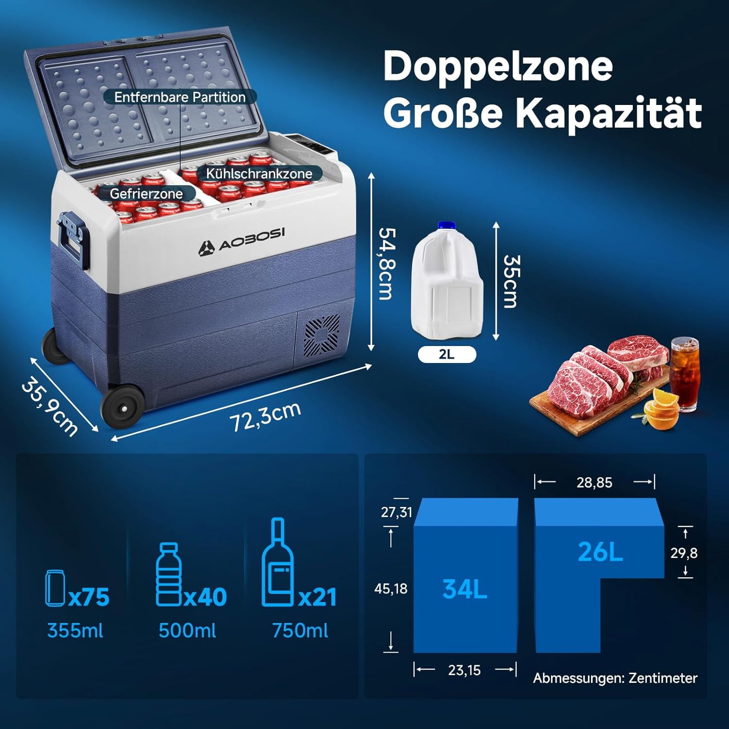 Aobosi T60 frigider auto 60L cu două zone