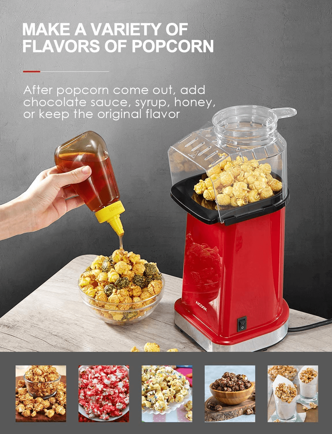 Aicook aparat popcorn aer cald 1400W fara ulei