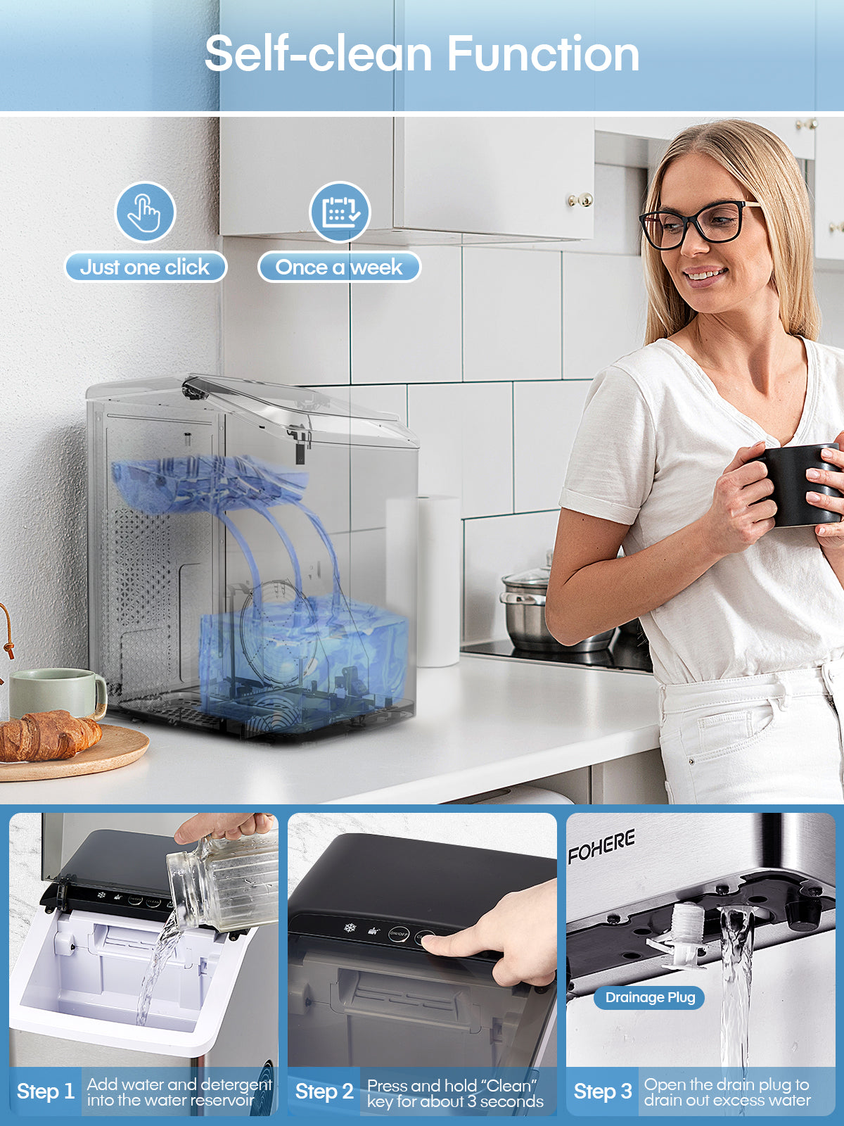 Aicook Nugget aparat de gheata pebble 38 lbs inox
