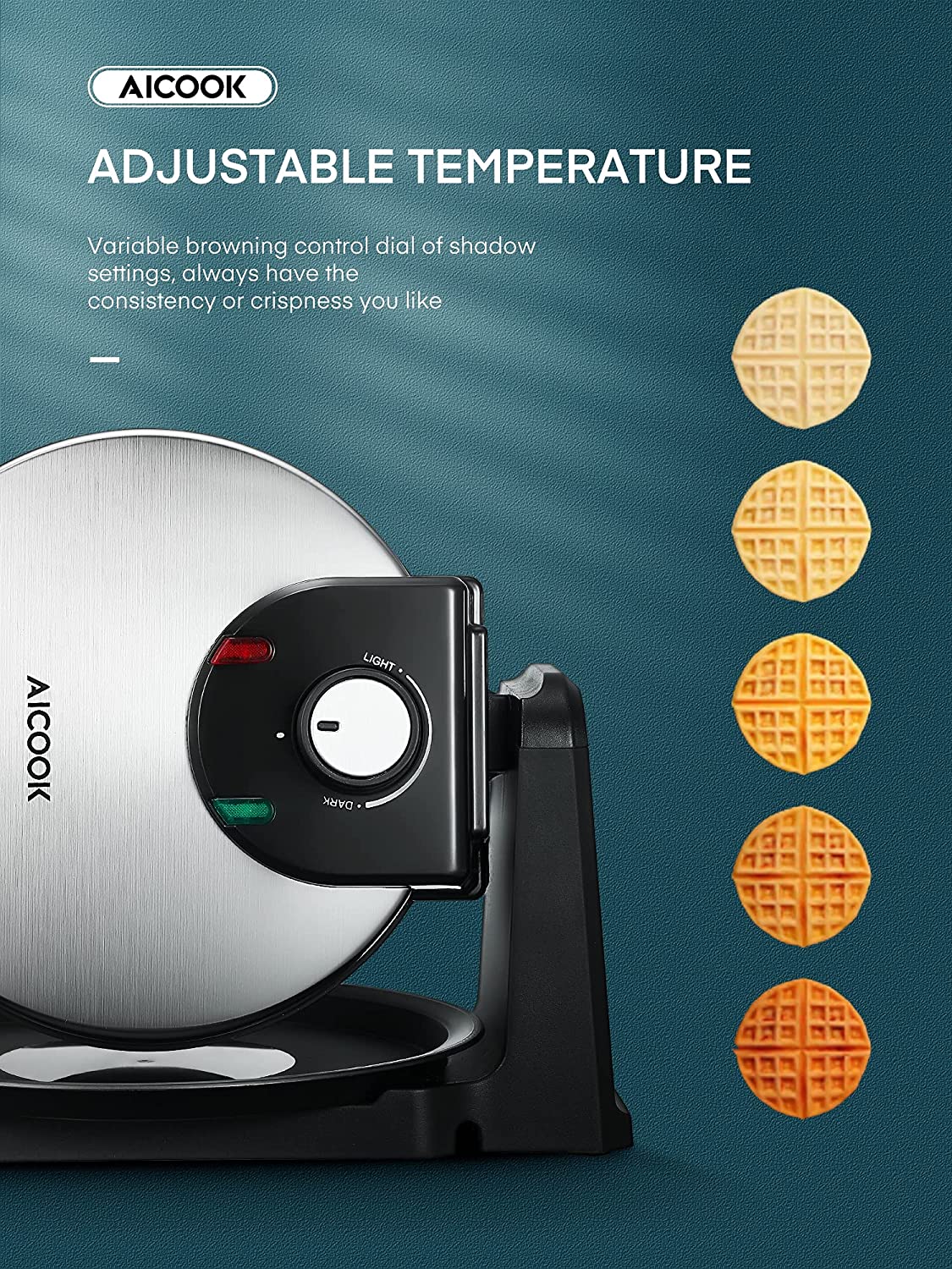 Aicook aparat vafe belgiene negru 1200W reglabil