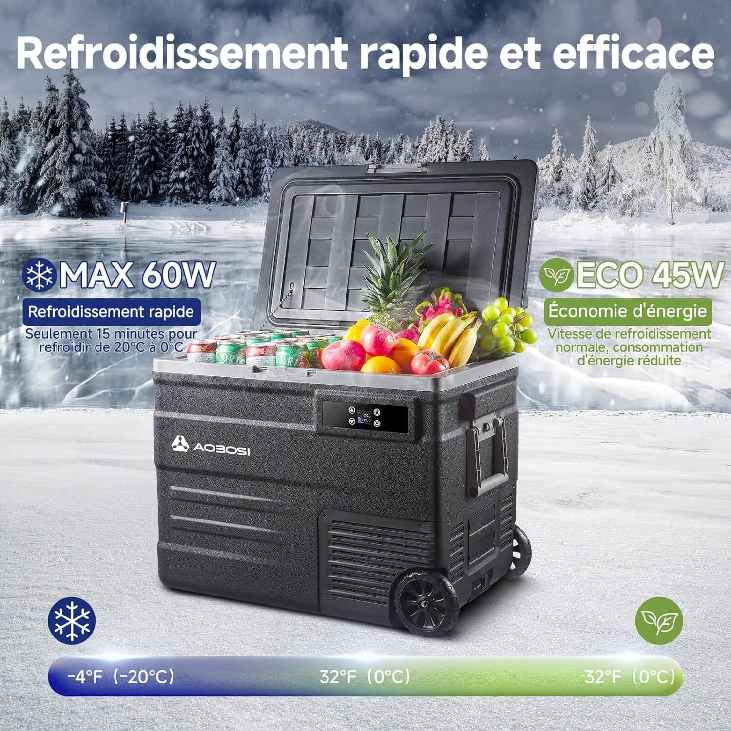 Aobosi 55L lada frigorifica auto compresor WiFi -20°C