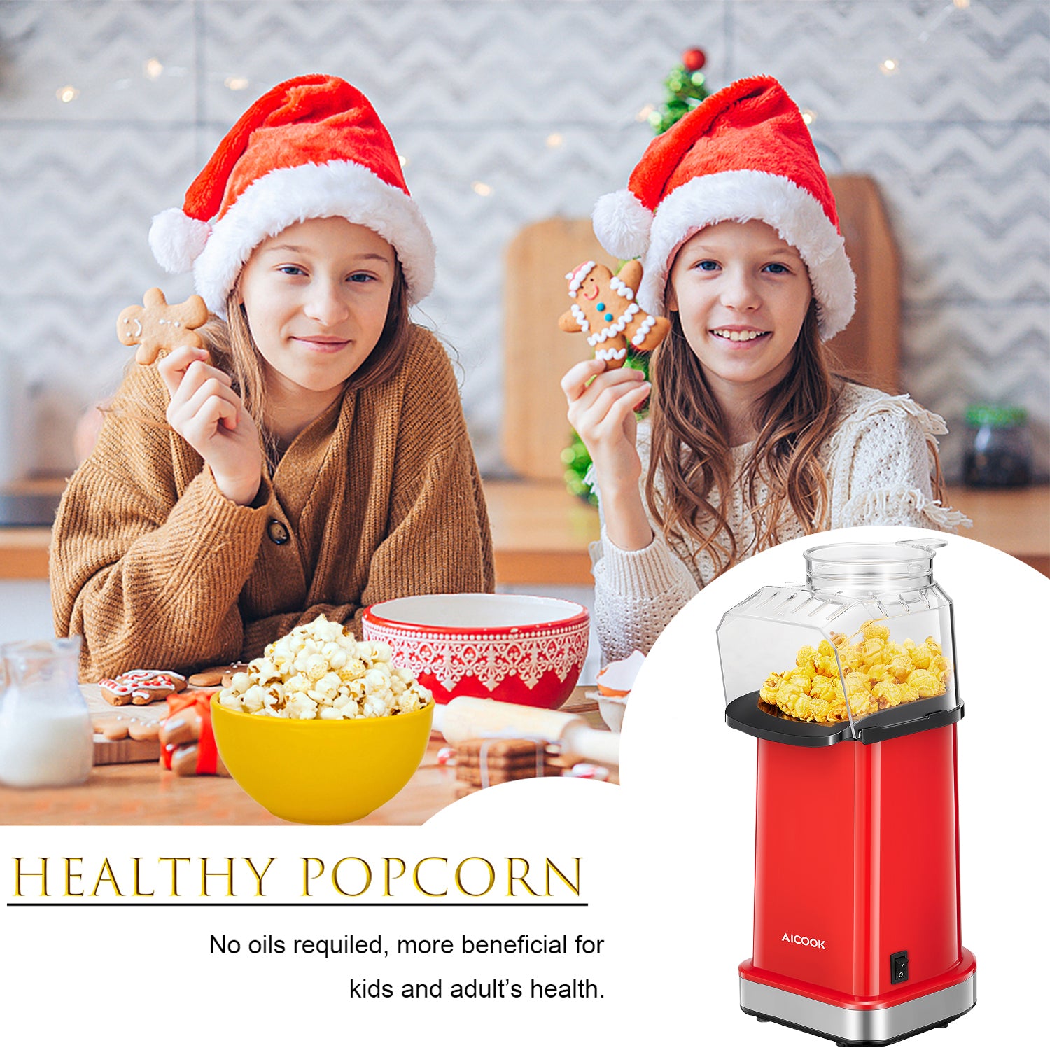 Aicook aparat popcorn aer cald 1400W fara ulei