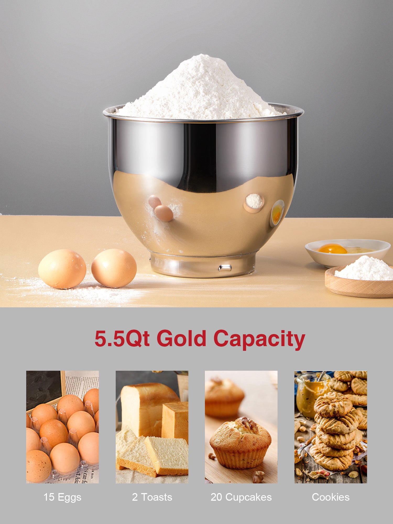 Aicook mixer stativ bol 5.5Qt 6 viteze argintiu