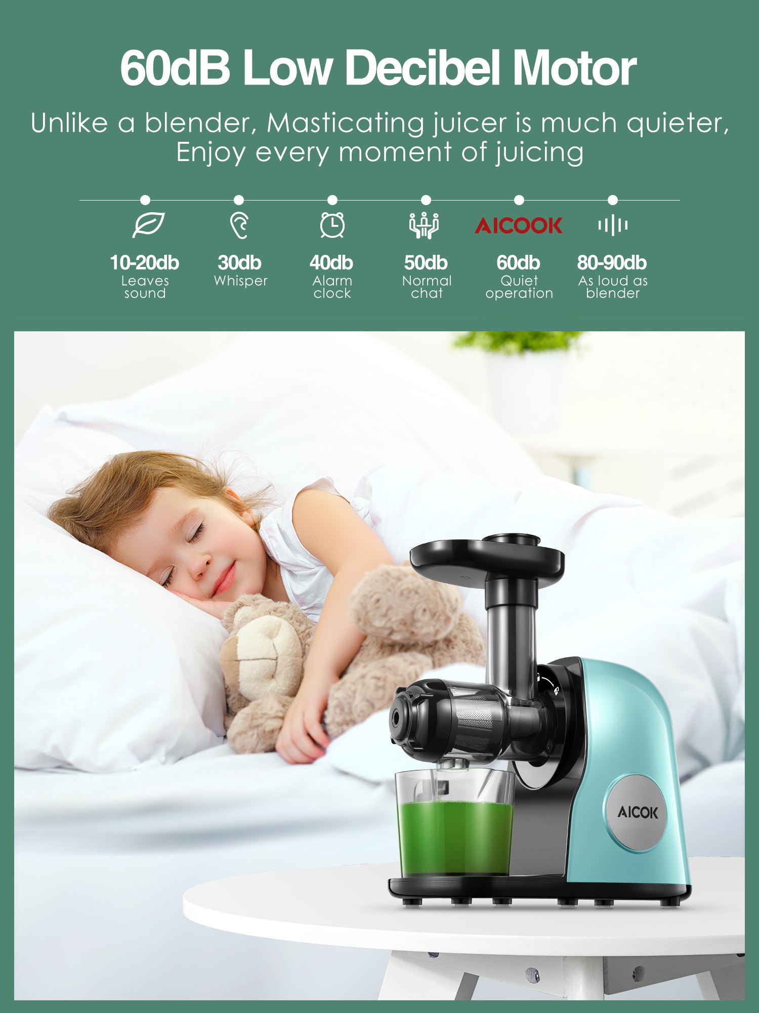 AICOK storcător presare la rece verde matcha 80 RPM
