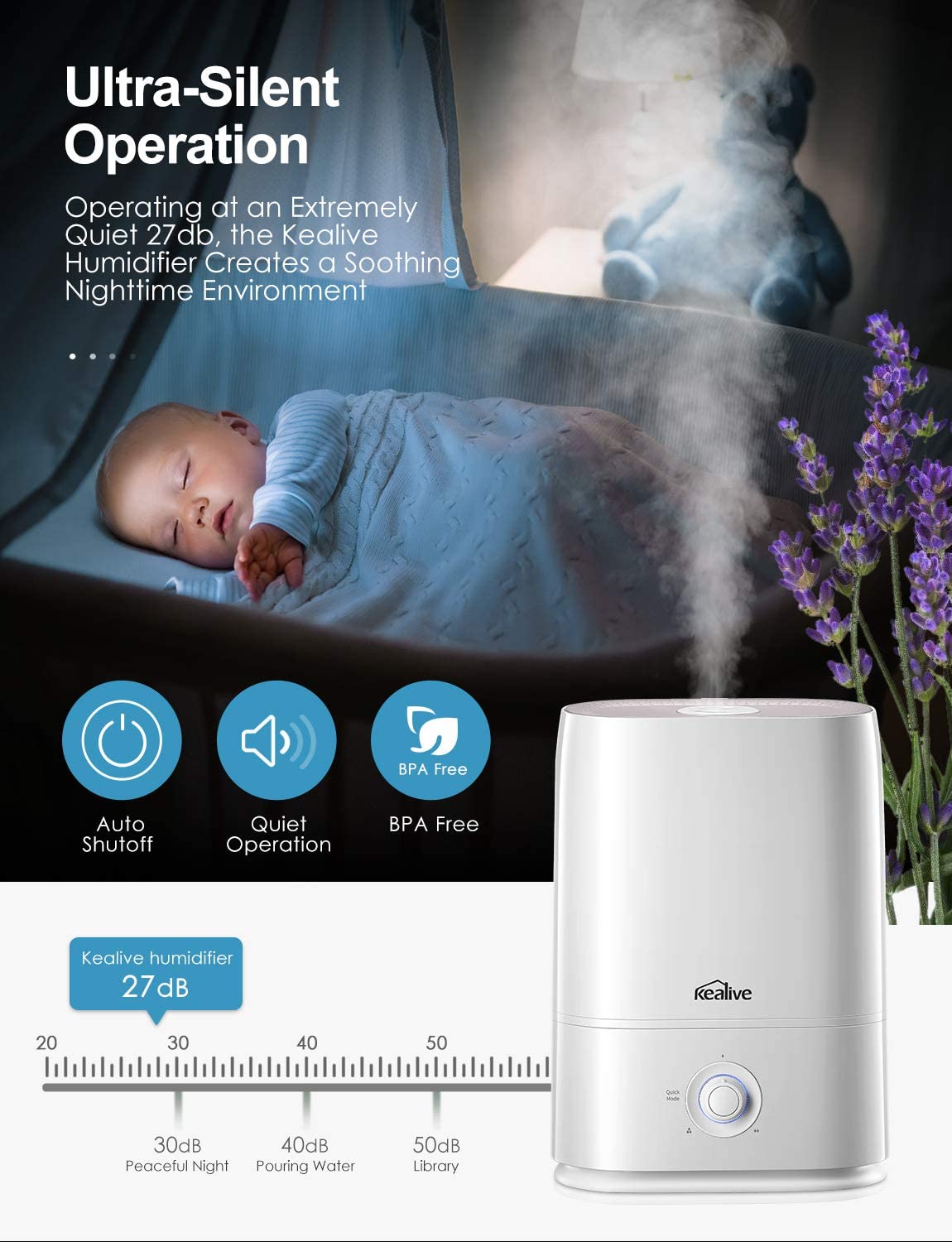 Kealive Smart Cool Mist umidificator 5L cu aromaterapie silentios