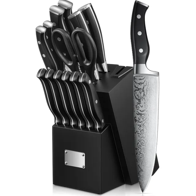 Aicook Set cuțite 14 piese negru cu ascuțitor inox