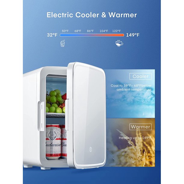 Aicook Minifrigider 10L cu Oglindă LED Rece-Cald Alb