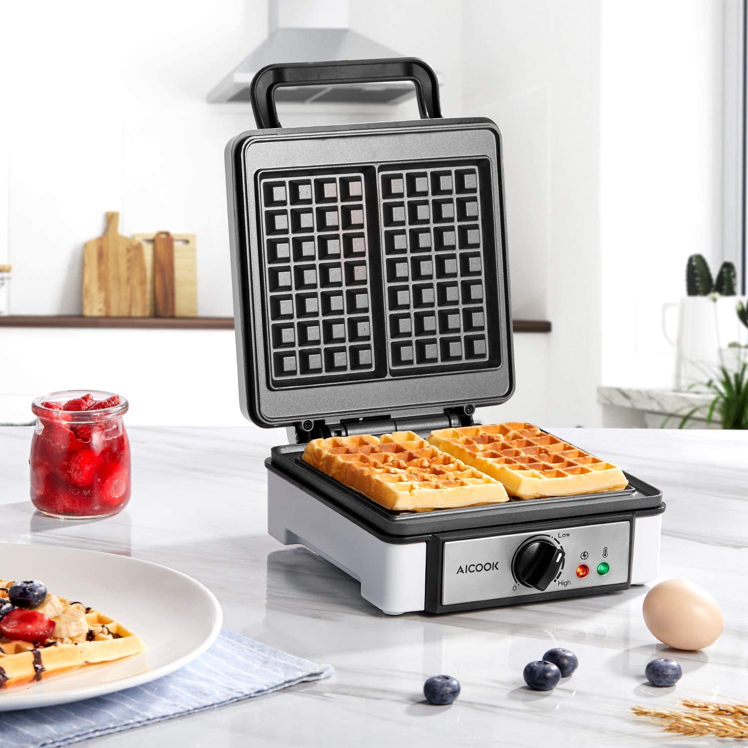 Aicook aparat vafe belgiene dublu alb 1200W 7 trepte