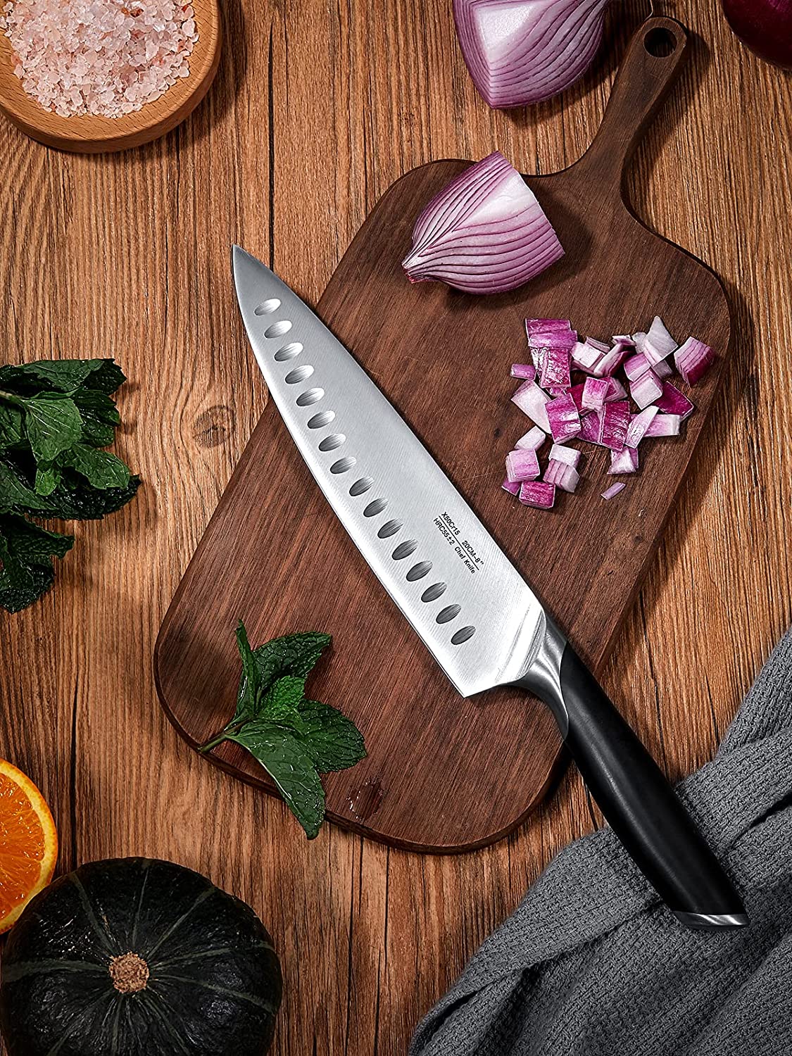 Aicook Set cutite bucatarie 8 piese bloc lemn inox