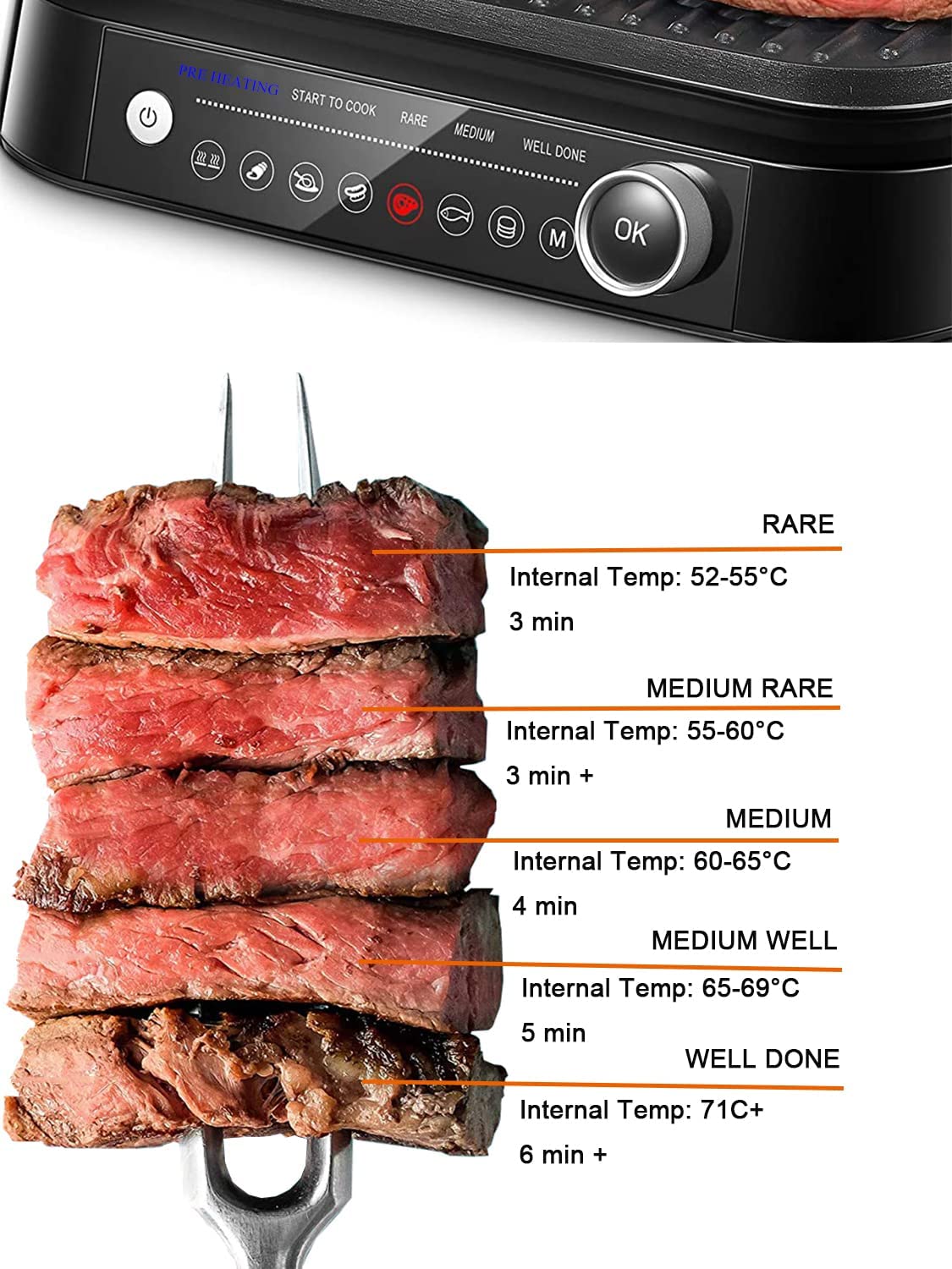 Kealive grill electric contact 2100W 31x24cm 8 programe