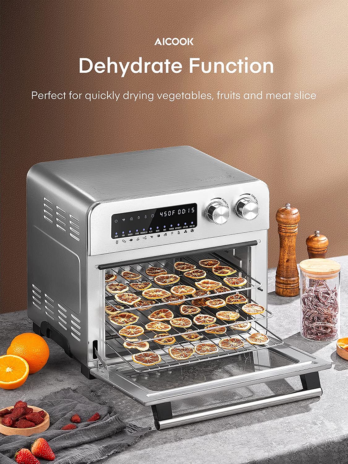 Aicook 24Qt cuptor air fryer argintiu 12 functii