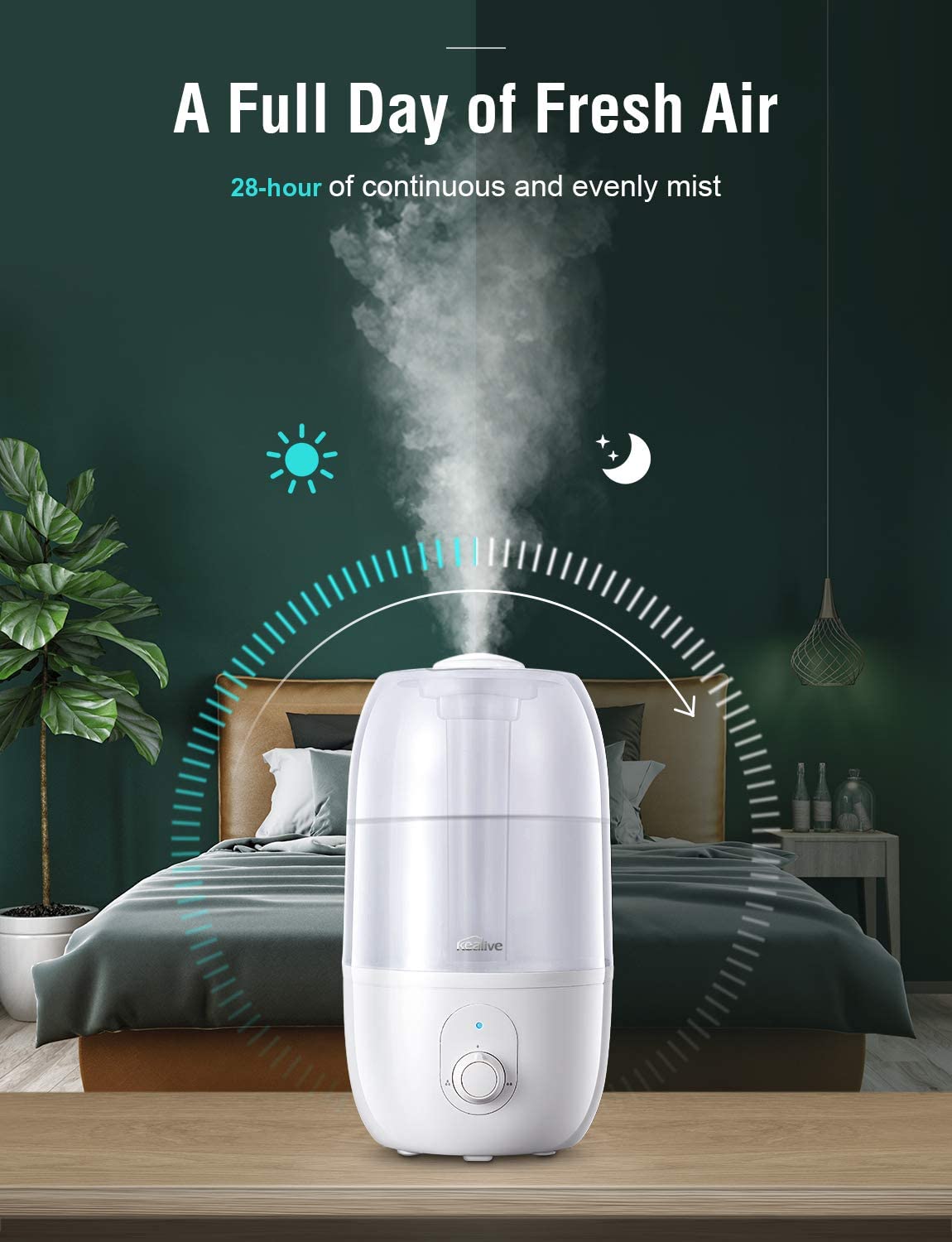 Kealive umidificator aer 2.7L ultrasonic 30 ore