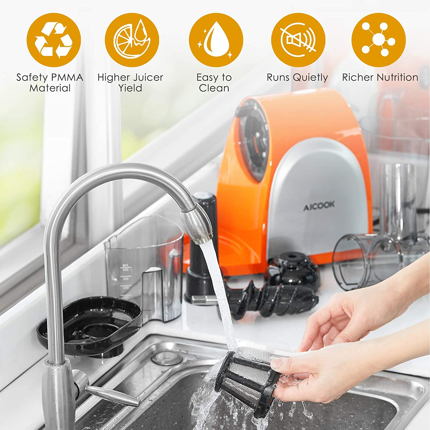 Aicook Slow Juicer storcator presare la rece 80 RPM