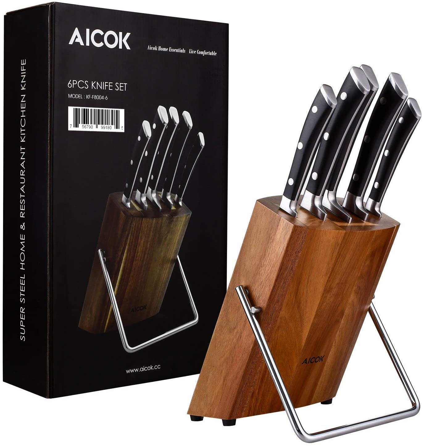 Aicok set cuțite bucătărie 6 piese suport lemn
