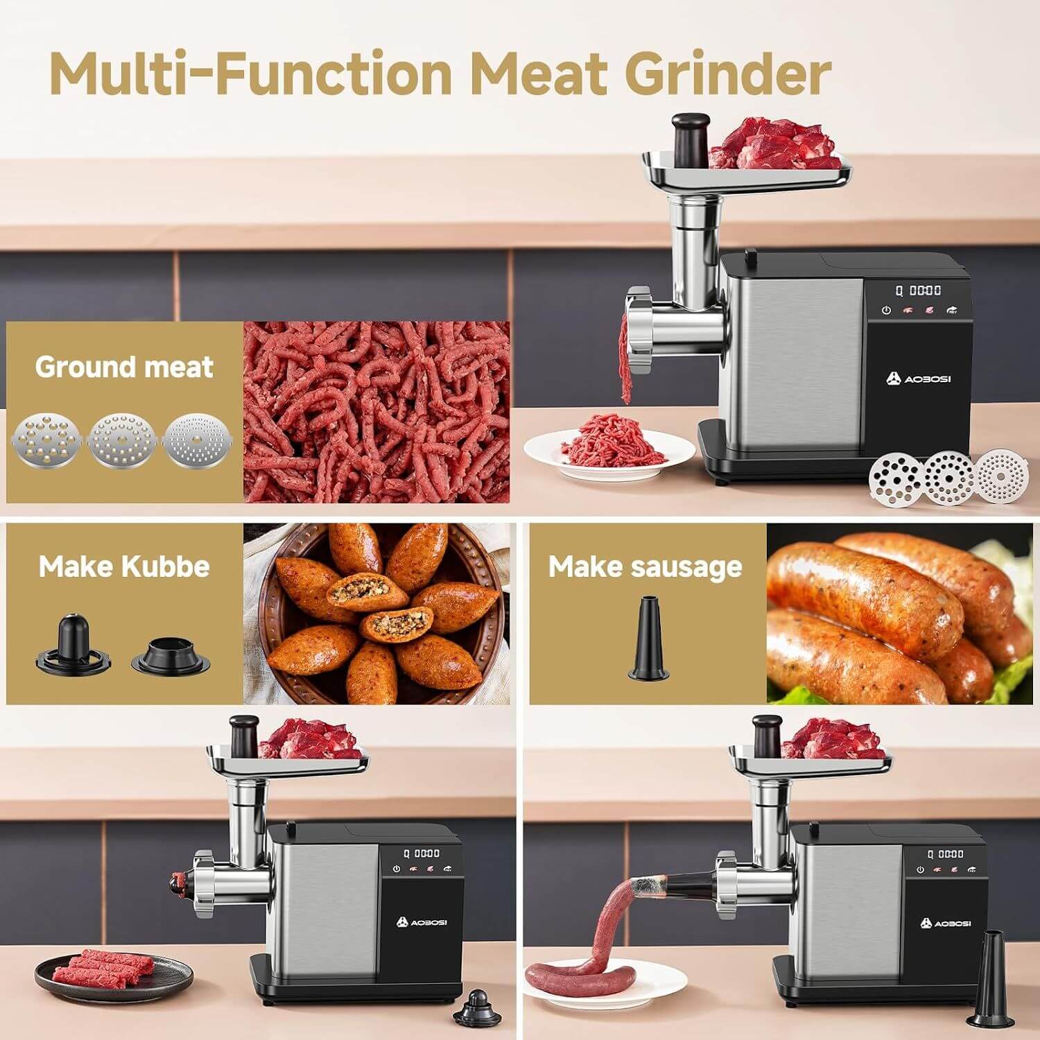 Aobosi mașină tocat carne 3000W cu touch screen