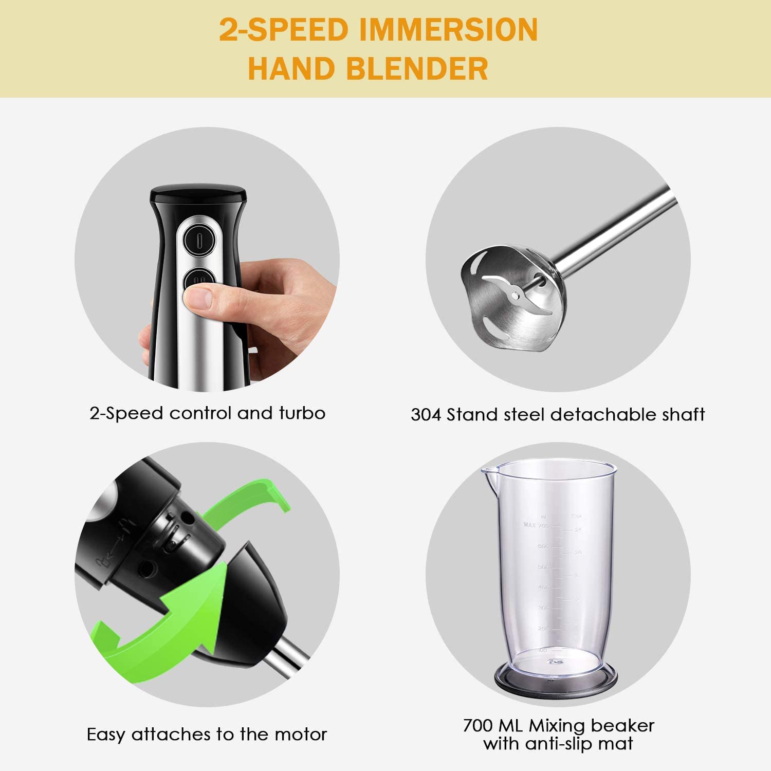Aicook 400W blender vertical cu pahar 700ml 2 viteze