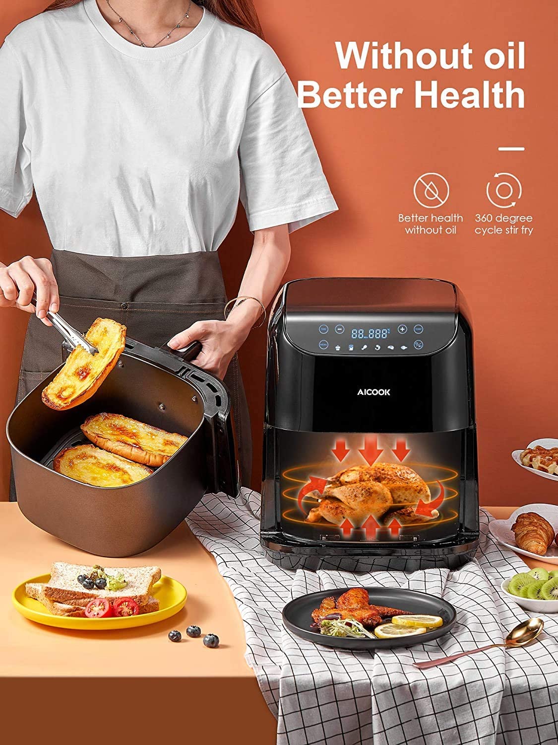 Aicook Friteuză cu Aer Cald 5,5L 6 Programe