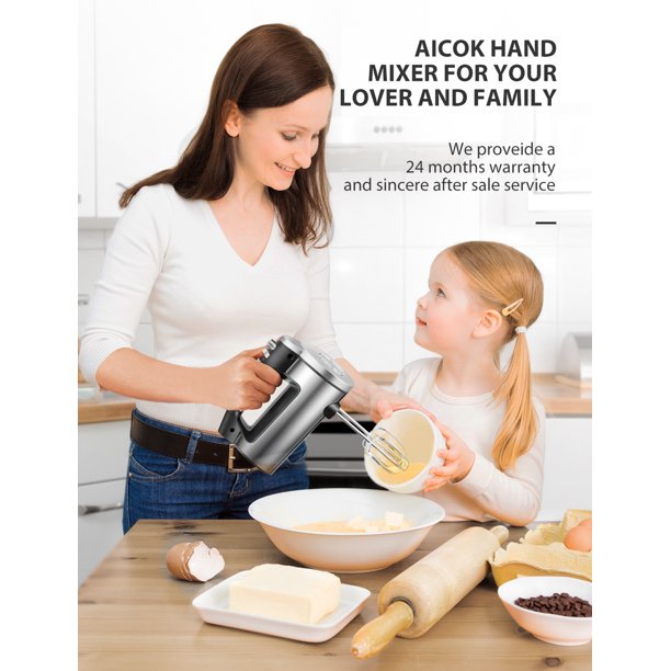Aicok mixer de mana 300W argintiu 6 viteze turbo