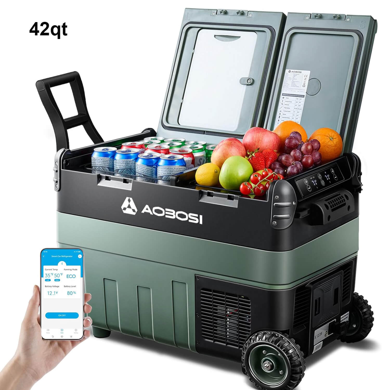Aobosi lada frigorifica 53Qt 50L dual zone verde
