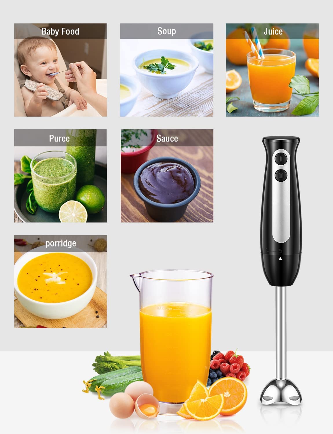 Aicook 400W blender vertical cu pahar 700ml 2 viteze