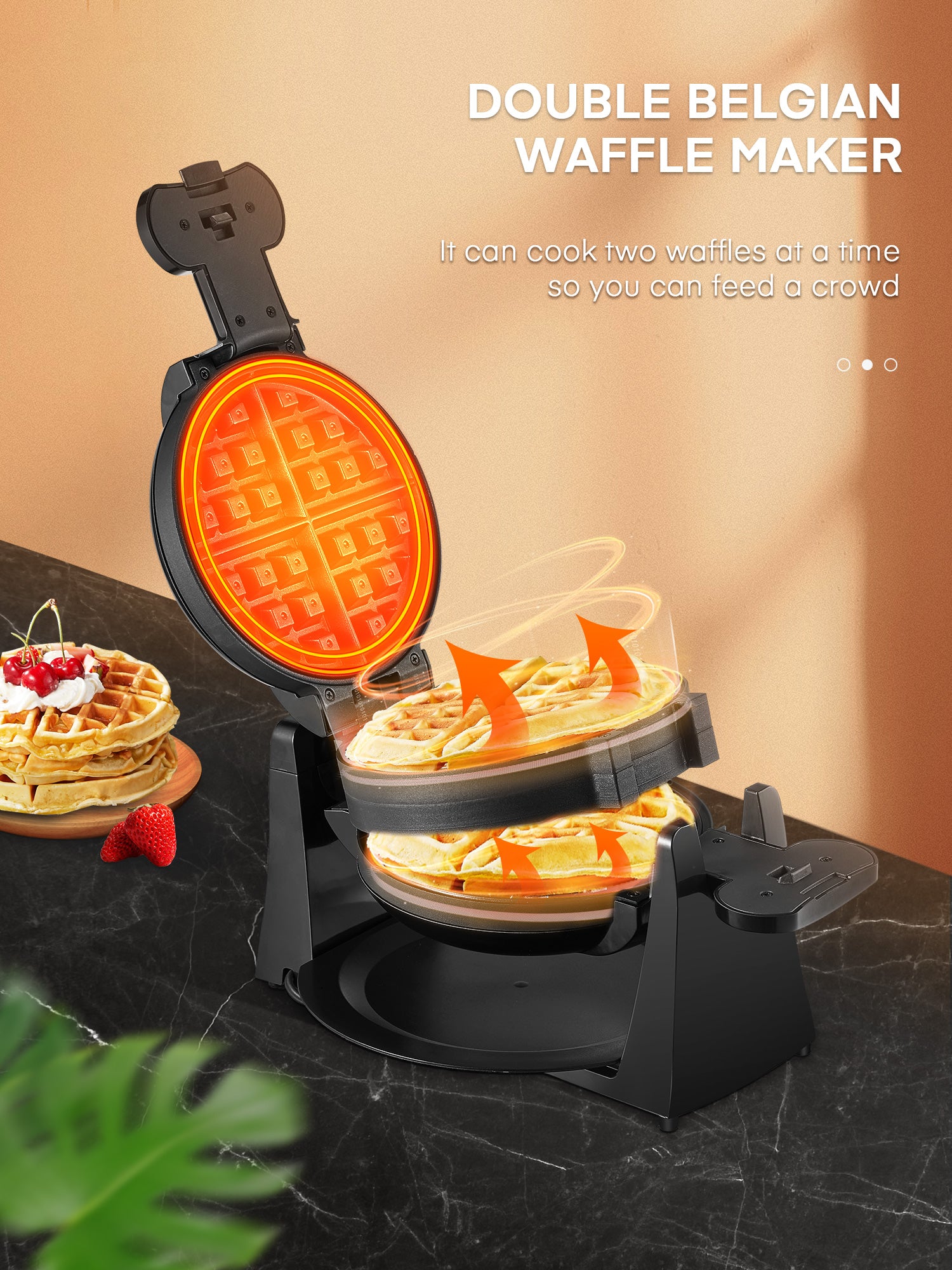 Kealive aparat vafe belgiene dublu rotativ 1400W negru