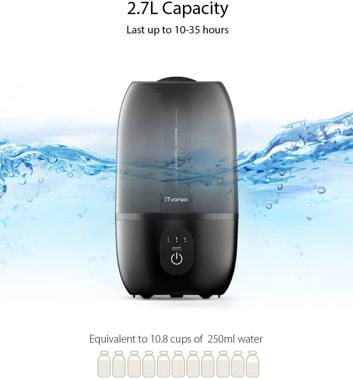 iTvanila umidificator aer 2,7L negru silentios