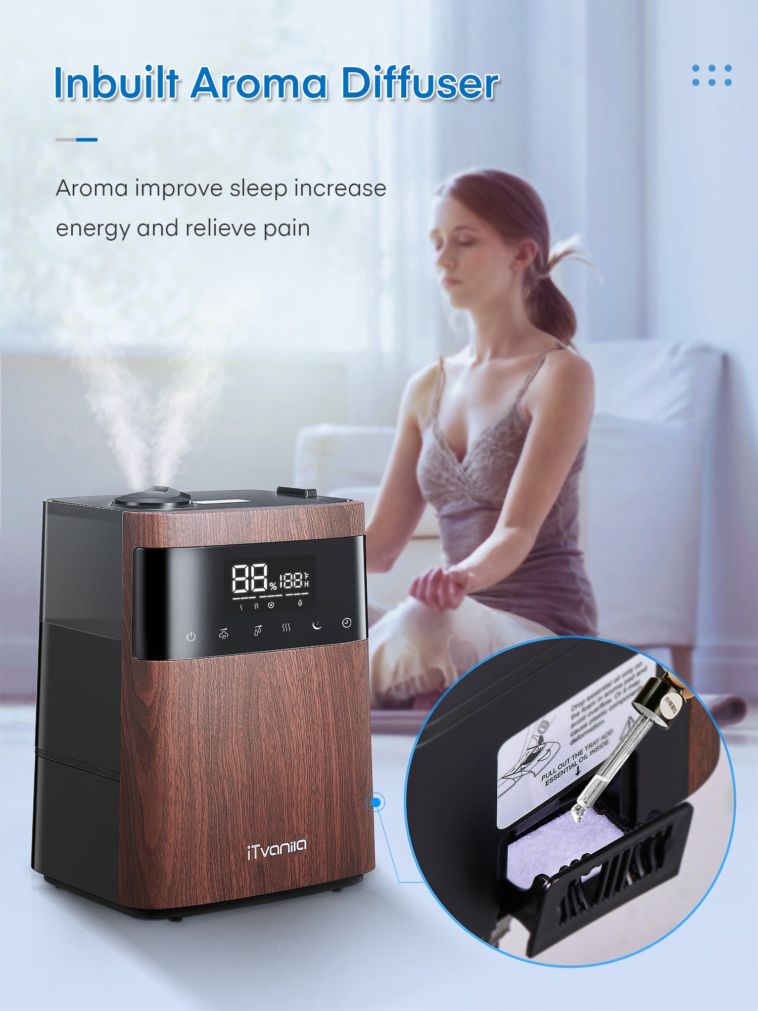 Aicook 5.5L umidificator ceata calda rece lemn