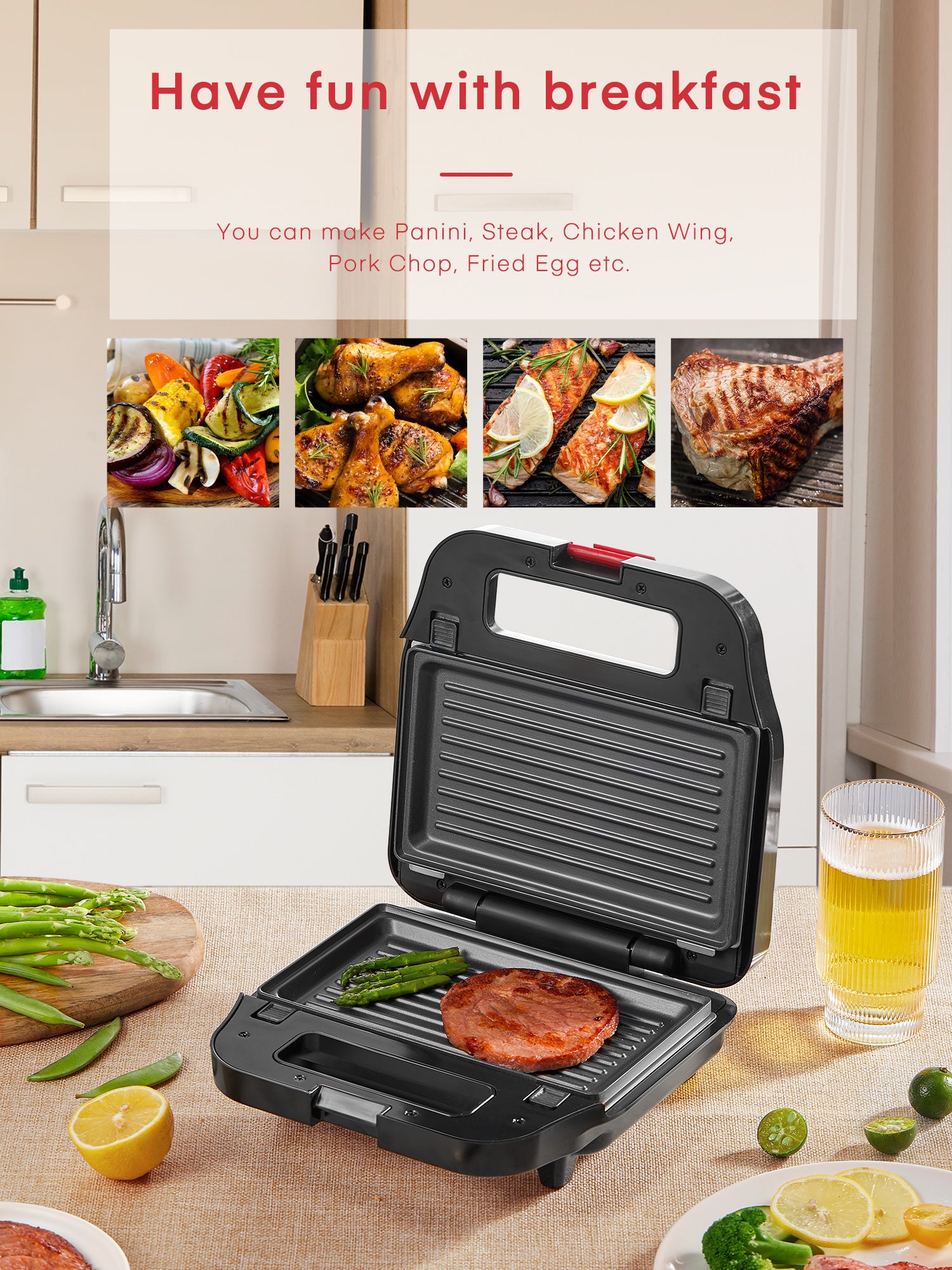 Aicook sandwich maker 3 în 1 cu 3 plăci detașabile