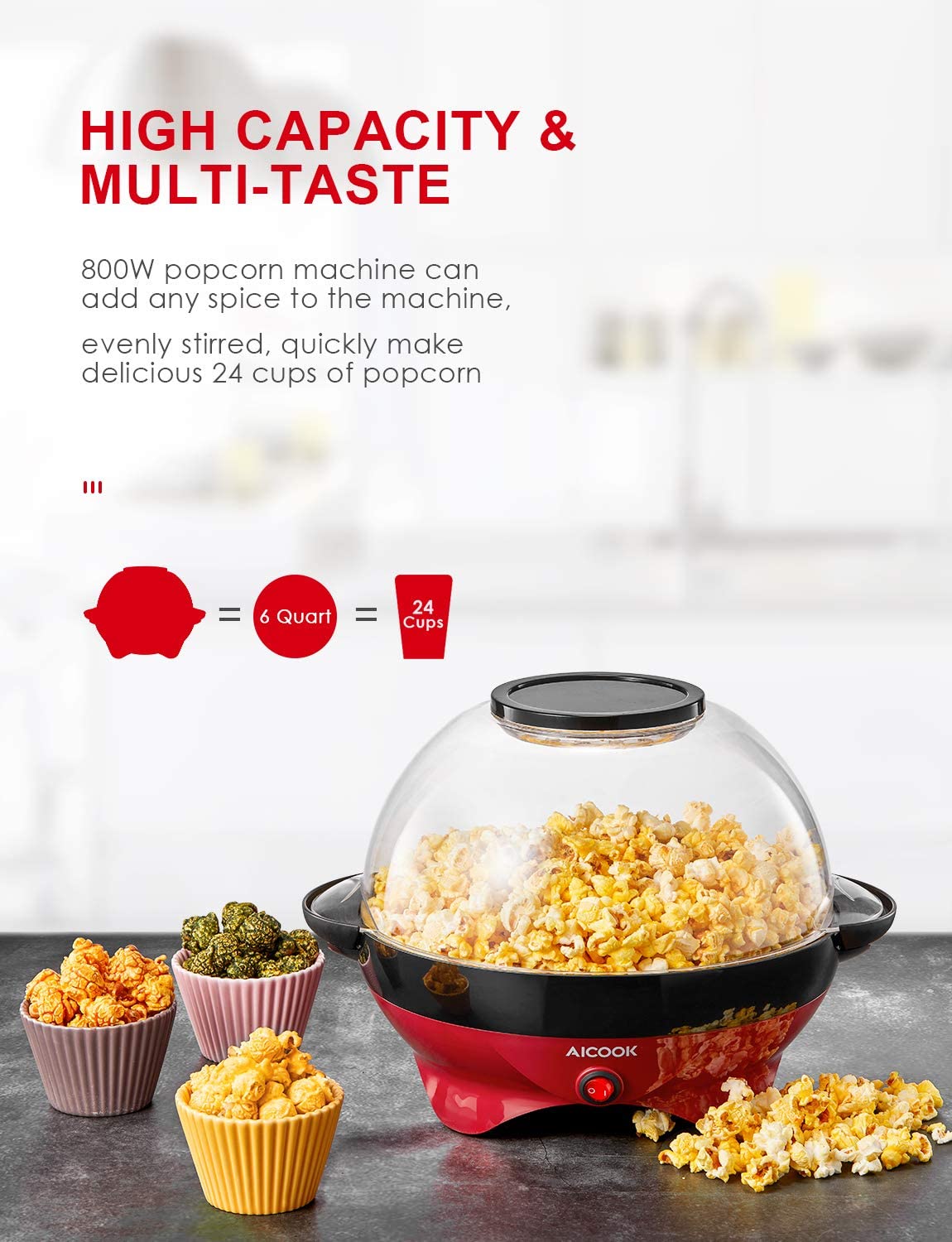 Kealive Aicook aparat popcorn bol 24 cupe antiaderent