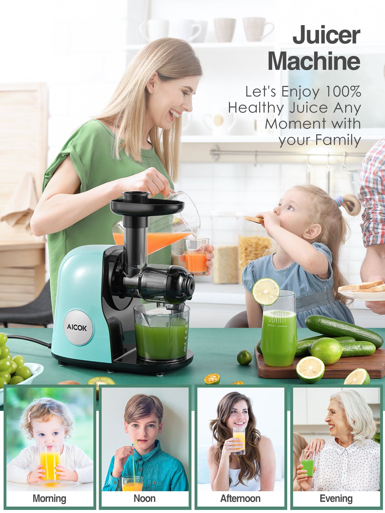 AICOK storcător presare la rece verde matcha 80 RPM