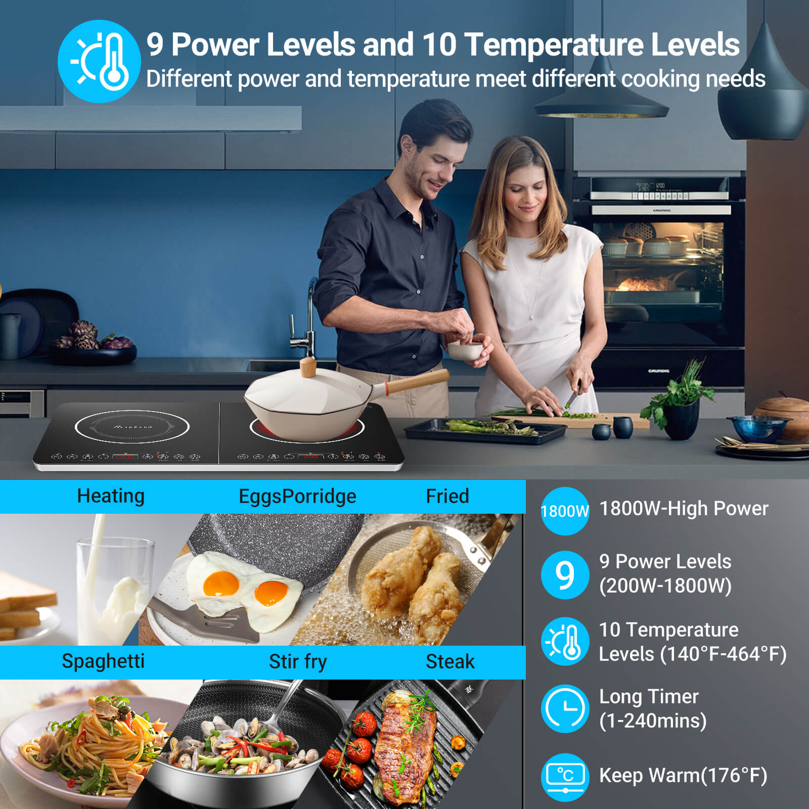 Aobosi Dual Zone plită inducție dublă 1800W+1600W