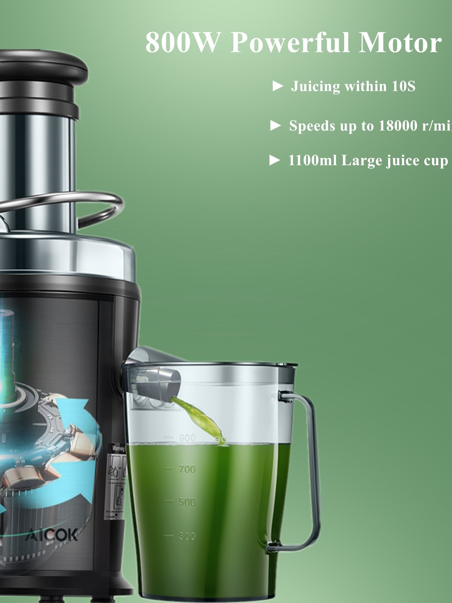 Aicok Storcator centrifugal 800W gura 7.6cm 2 viteze